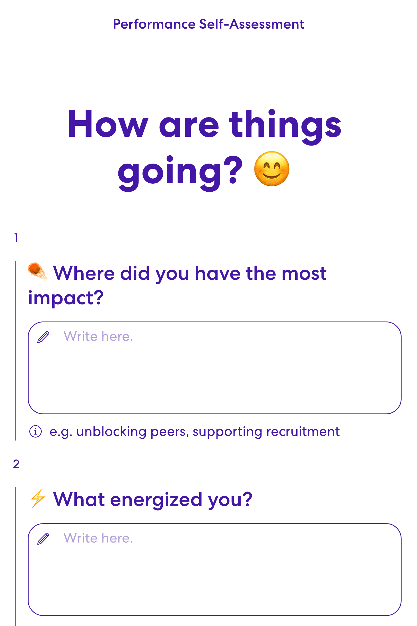 Screenshot of Performance Self-Assessment template