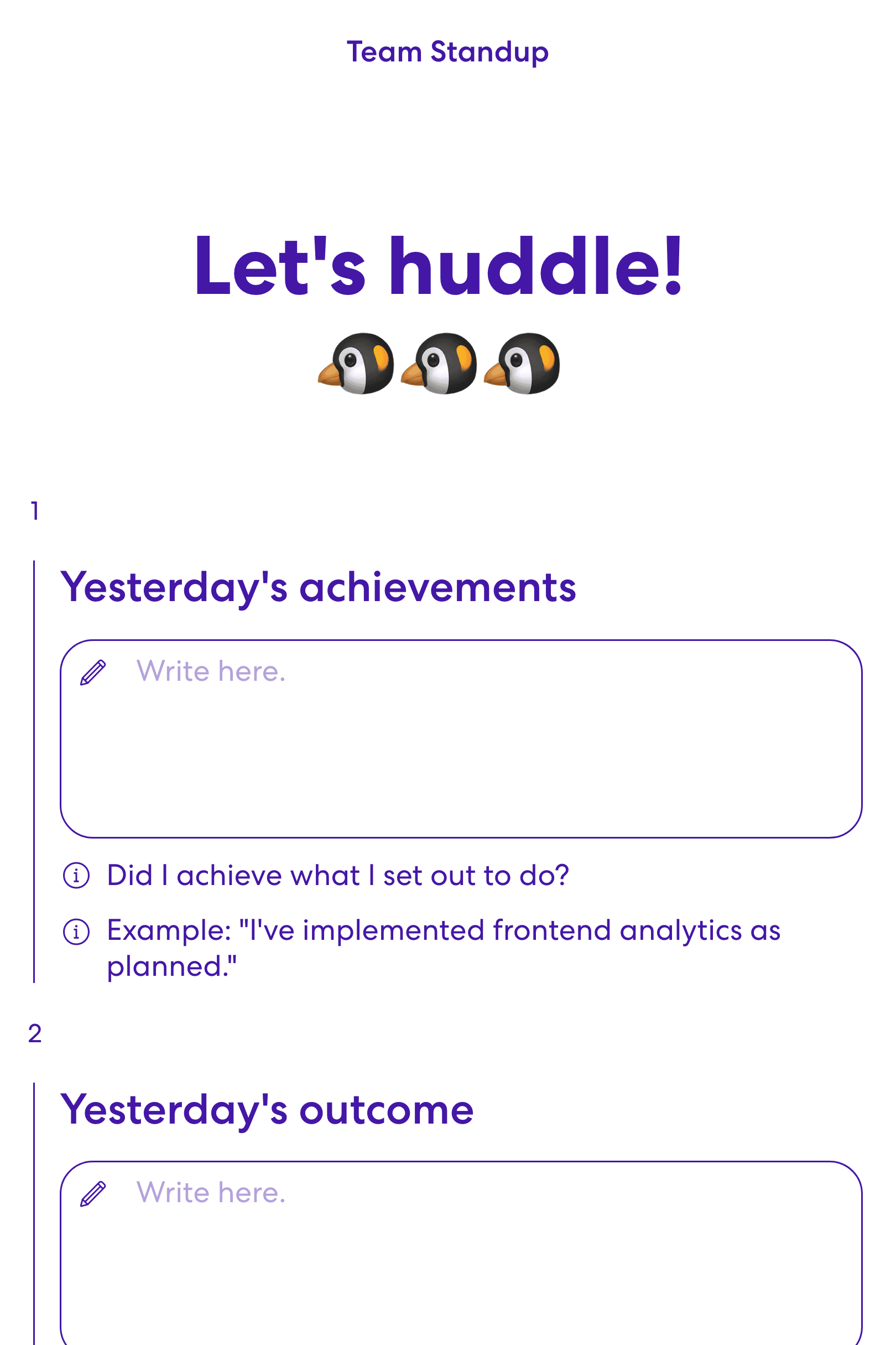 Screenshot of Team Standup template